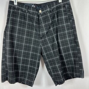 Volcom Corpo Class Black Plaid Chino Flat Front Mens Outdoor Shorts Size 32